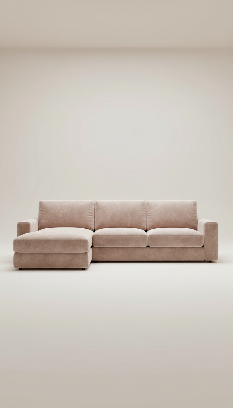 Sectional sofa in velvet dust